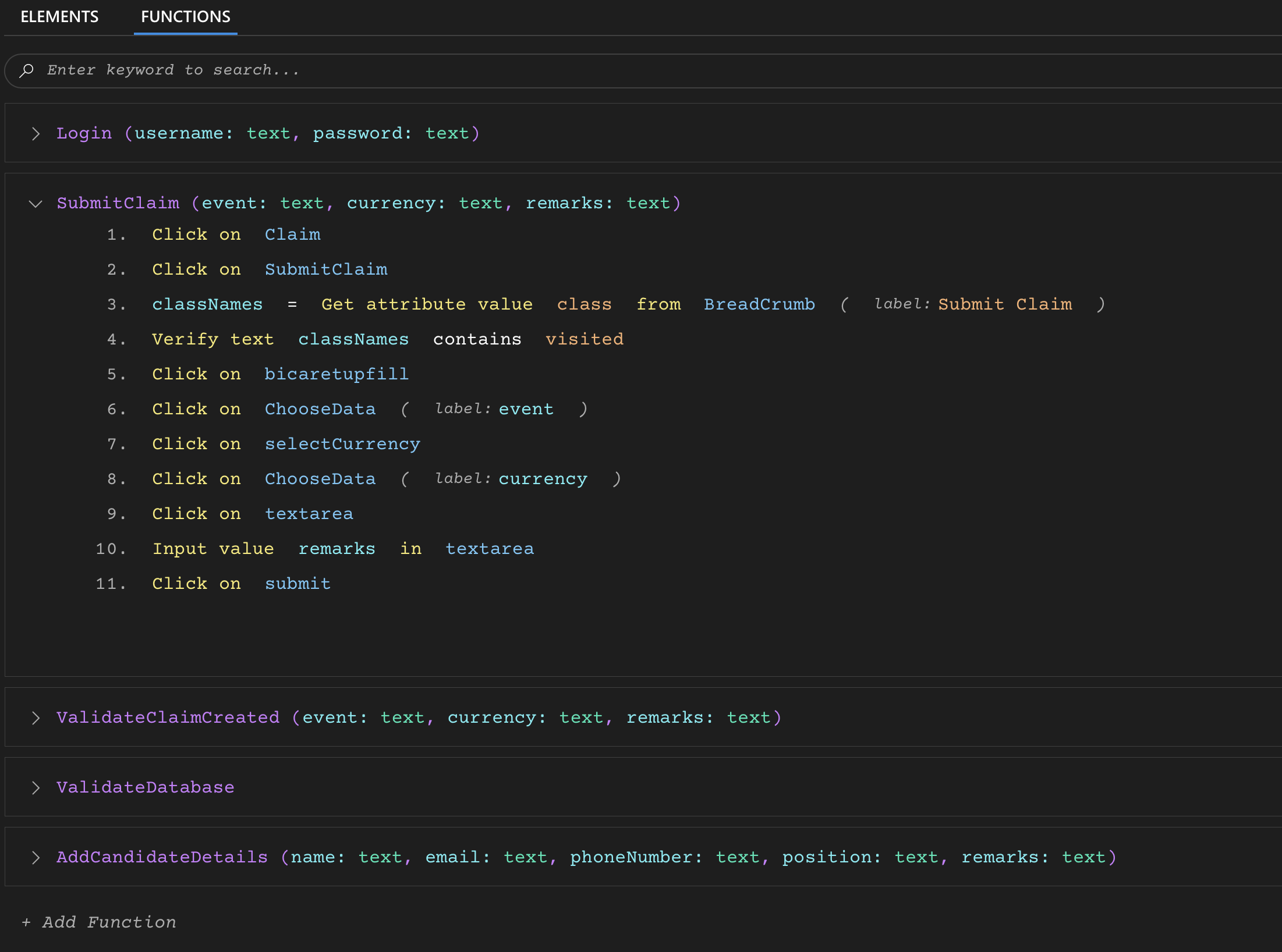 Functions for HRM tool